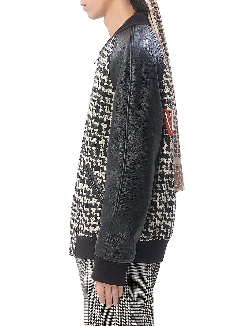 Wool Tweed Bomber Jacket with Chez Valentino Patch
