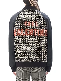 Wool Tweed Bomber Jacket with Chez Valentino Patch