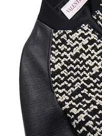 Wool Tweed Bomber Jacket with Chez Valentino Patch