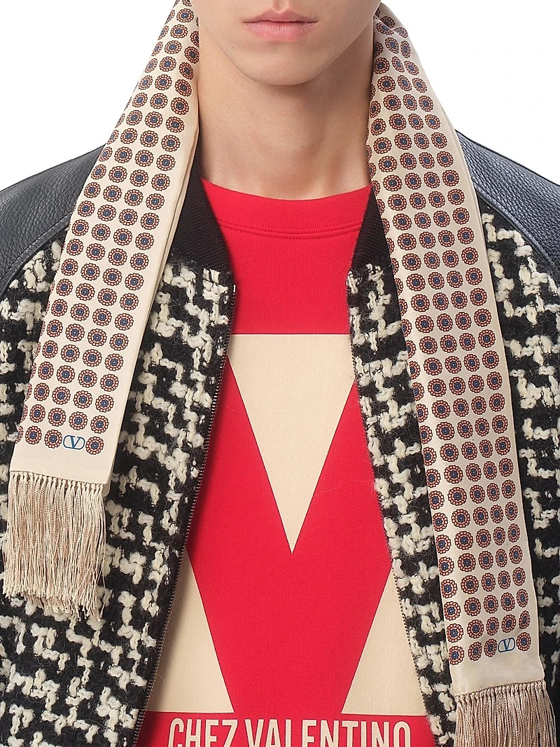 Wool Tweed Bomber Jacket with Chez Valentino Patch