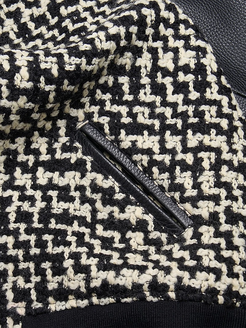 Wool Tweed Bomber Jacket with Chez Valentino Patch