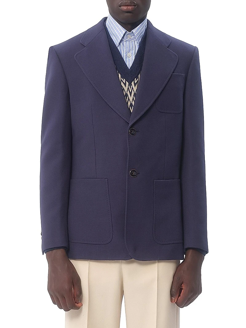 Single-Breasted Wool Gabardine Jacket
