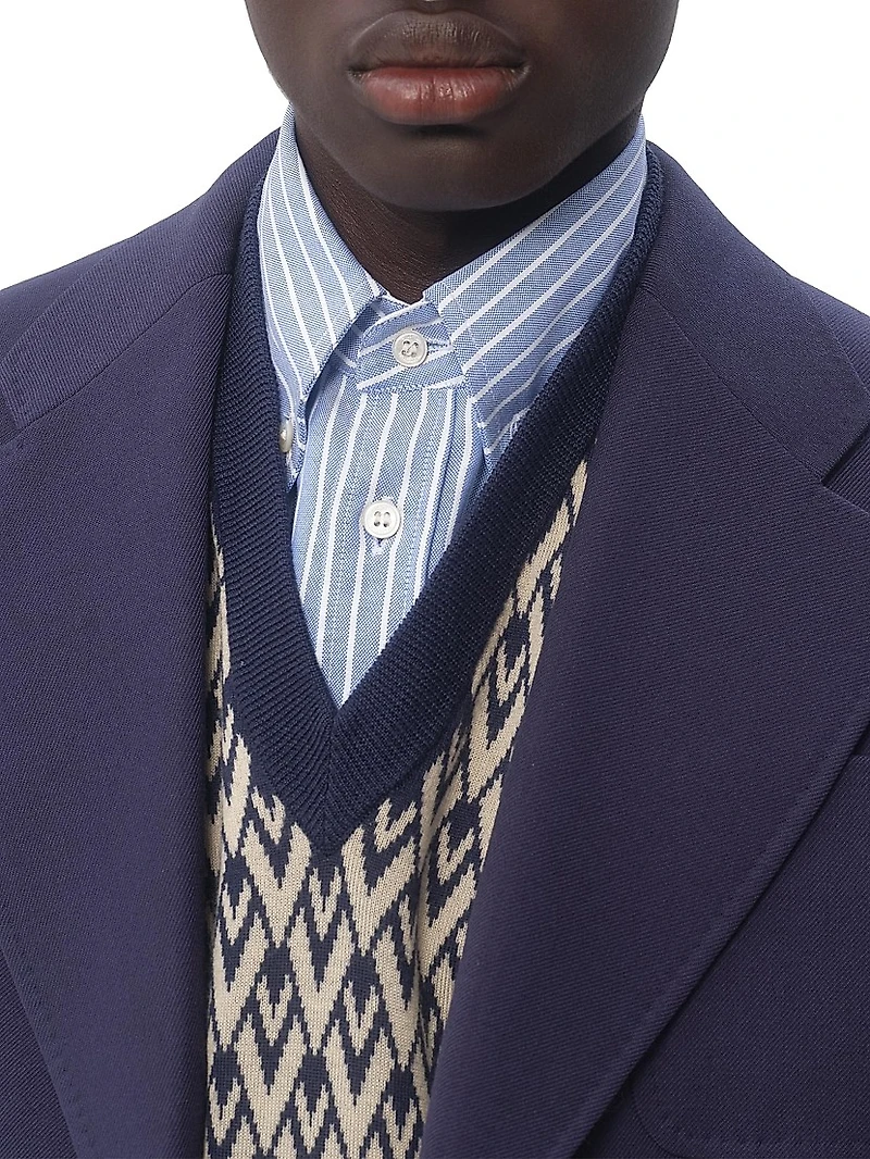 Single-Breasted Wool Gabardine Jacket