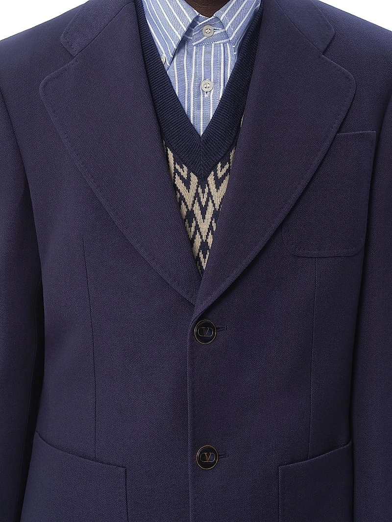Single-Breasted Wool Gabardine Jacket