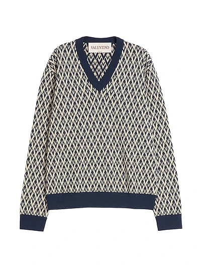 Wool Sweater with Toute La V Jacquard Pattern