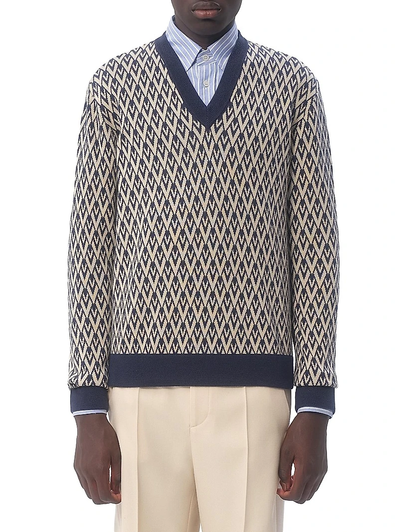 Wool Sweater with Toute La V Jacquard Pattern