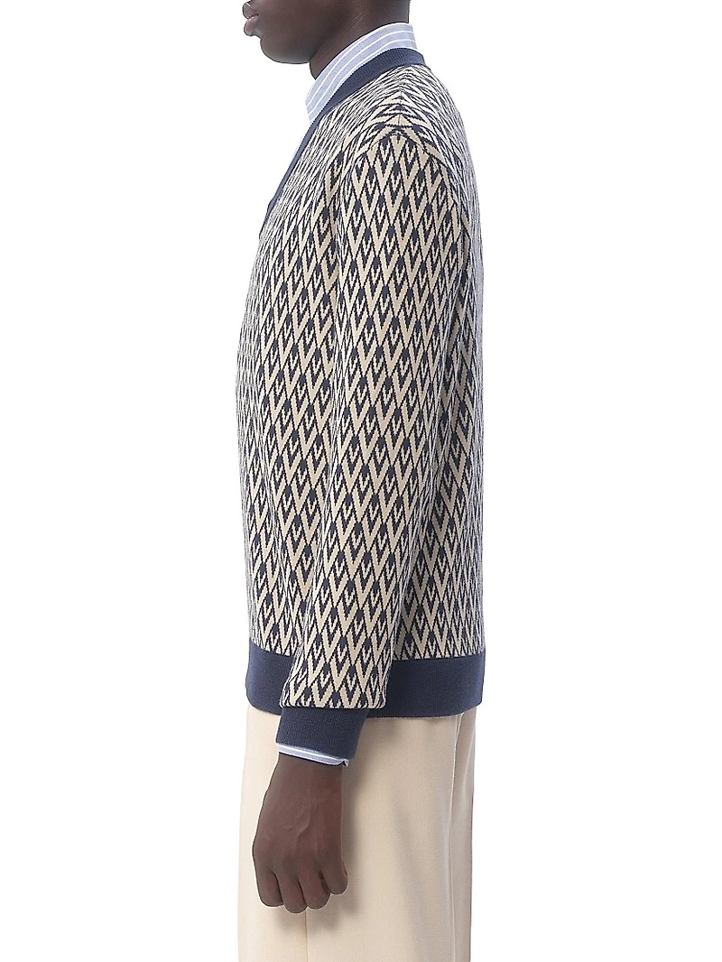 Wool Sweater with Toute La V Jacquard Pattern