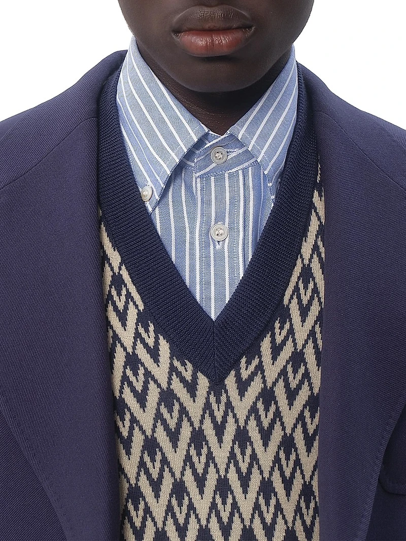 Wool Sweater with Toute La V Jacquard Pattern