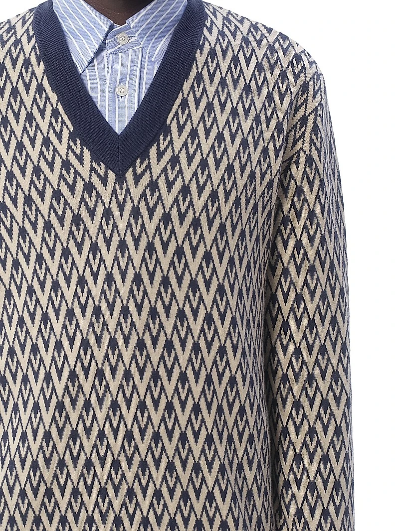 Wool Sweater with Toute La V Jacquard Pattern