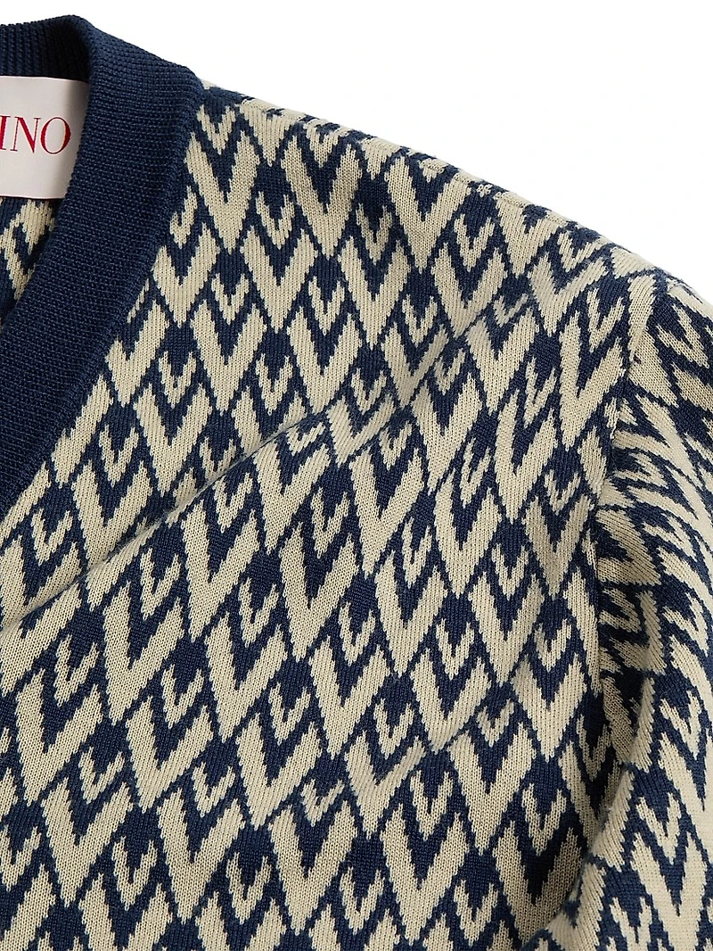 Wool Sweater with Toute La V Jacquard Pattern