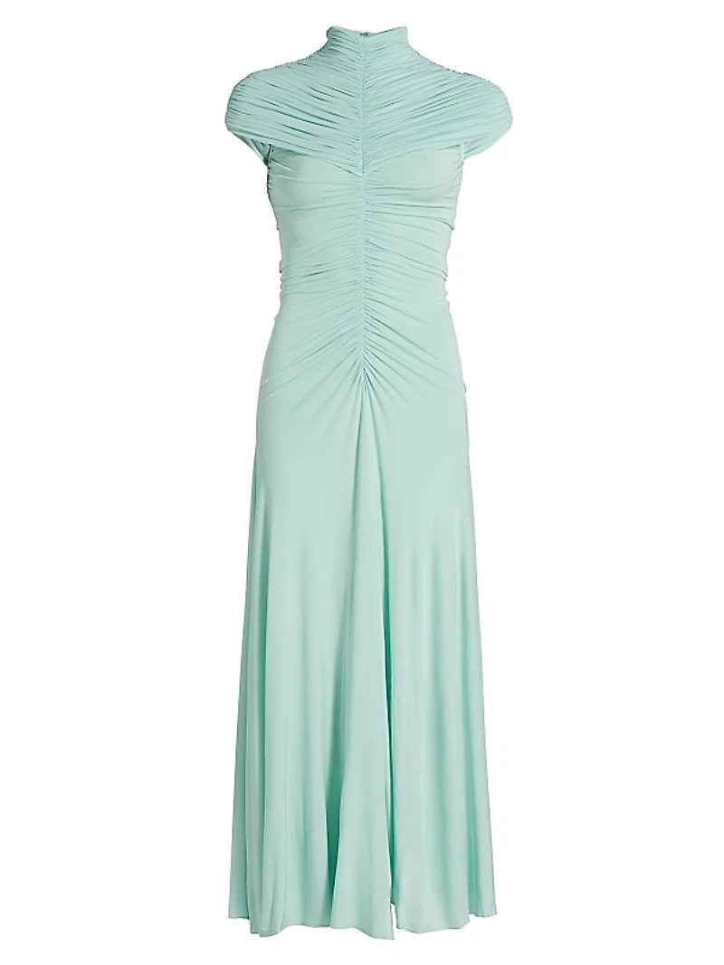 Gathered High-Neck Maxi Dress