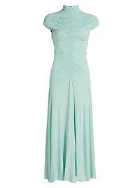 Gathered High-Neck Maxi Dress