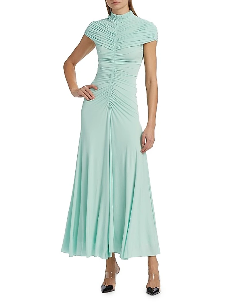 Gathered High-Neck Maxi Dress