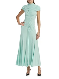 Gathered High-Neck Maxi Dress