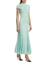 Gathered High-Neck Maxi Dress