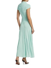 Gathered High-Neck Maxi Dress