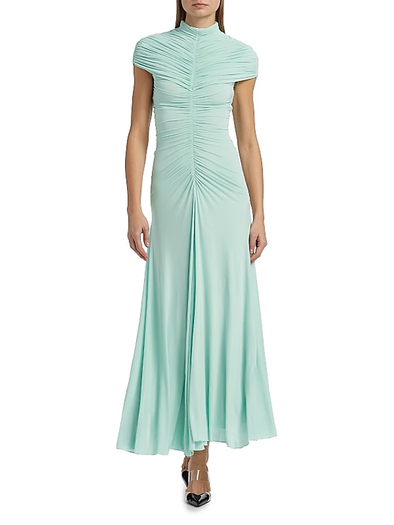 Gathered High-Neck Maxi Dress