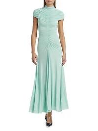 Gathered High-Neck Maxi Dress