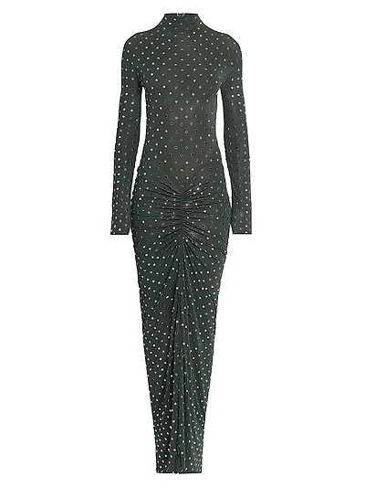 Embellished Metallic Ruched Maxi Dress