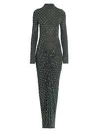 Embellished Metallic Ruched Maxi Dress