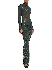 Embellished Metallic Ruched Maxi Dress