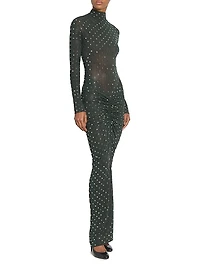 Embellished Metallic Ruched Maxi Dress