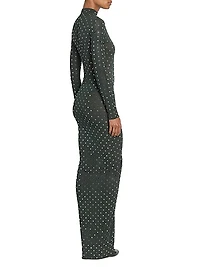Embellished Metallic Ruched Maxi Dress