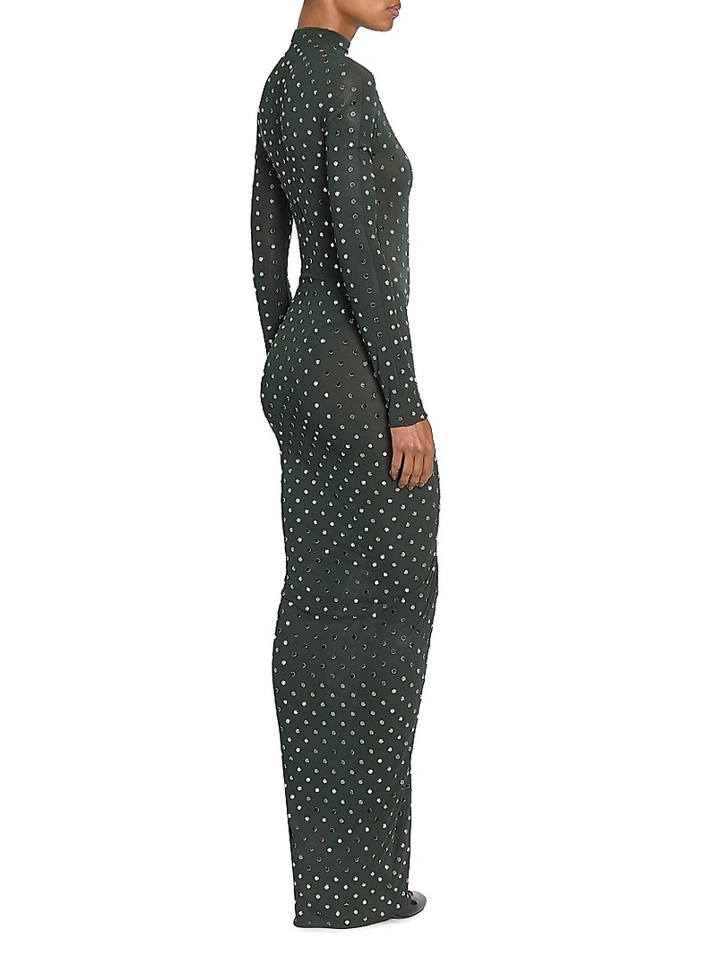 Embellished Metallic Ruched Maxi Dress
