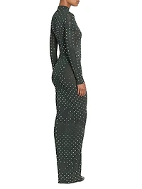 Embellished Metallic Ruched Maxi Dress