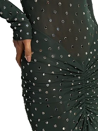 Embellished Metallic Ruched Maxi Dress