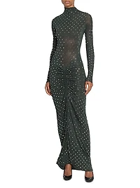 Embellished Metallic Ruched Maxi Dress