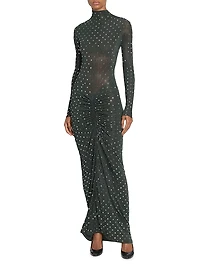 Embellished Metallic Ruched Maxi Dress