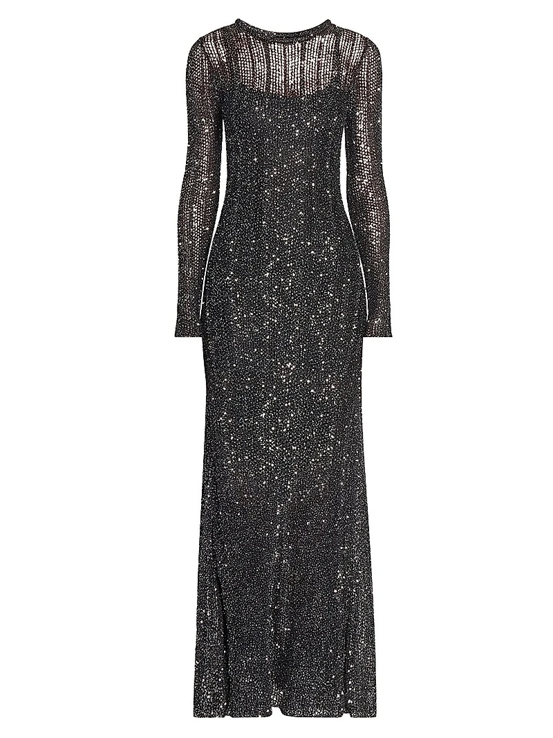 Sequined Long-Sleeve Gown