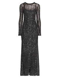 Sequined Long-Sleeve Gown