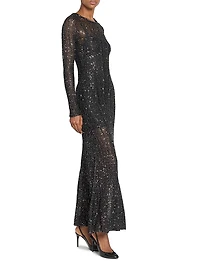 Sequined Long-Sleeve Gown