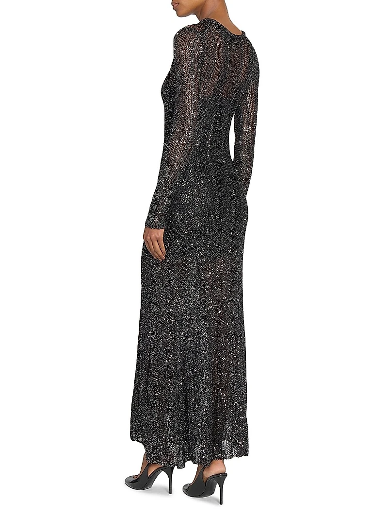 Sequined Long-Sleeve Gown