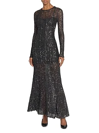 Sequined Long-Sleeve Gown