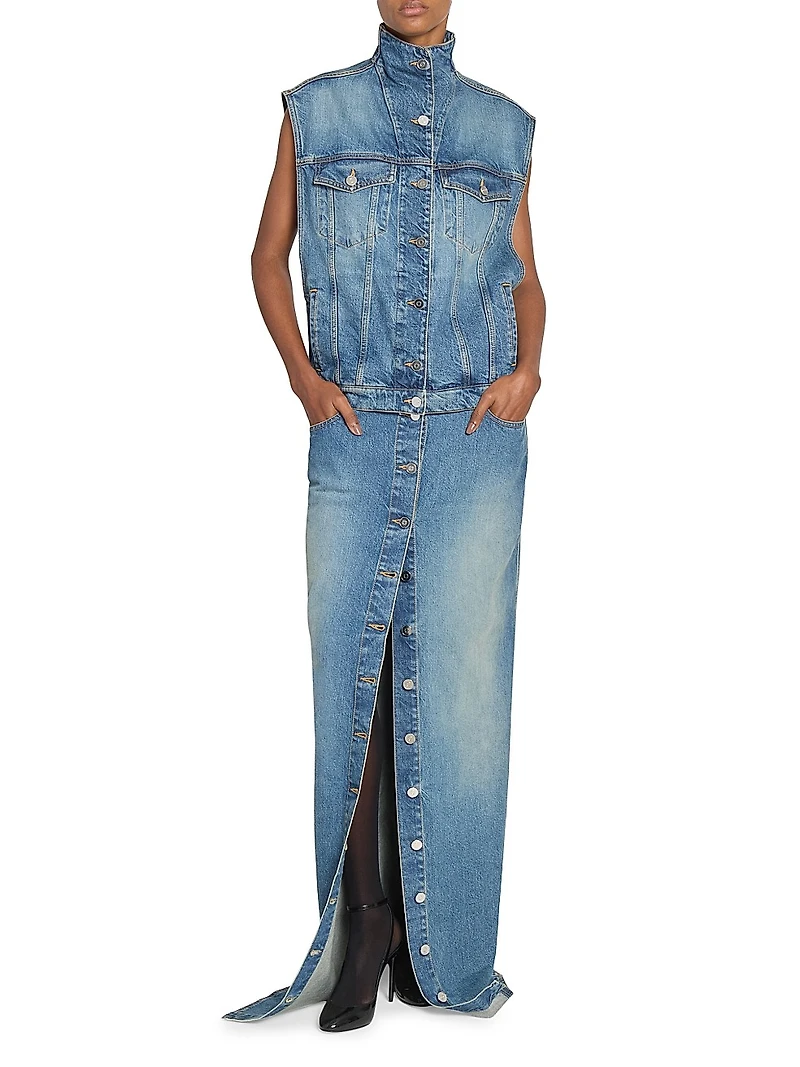 Five-Pocket-Style Denim Column Skirt