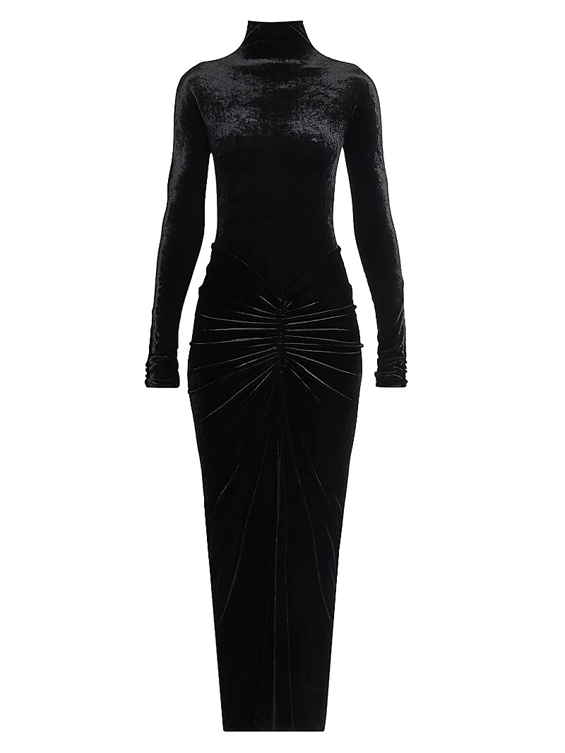 Ruched Velvet Maxi Dress