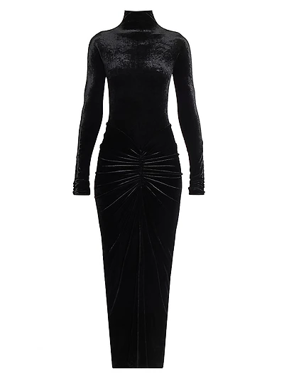 Ruched Velvet Maxi Dress