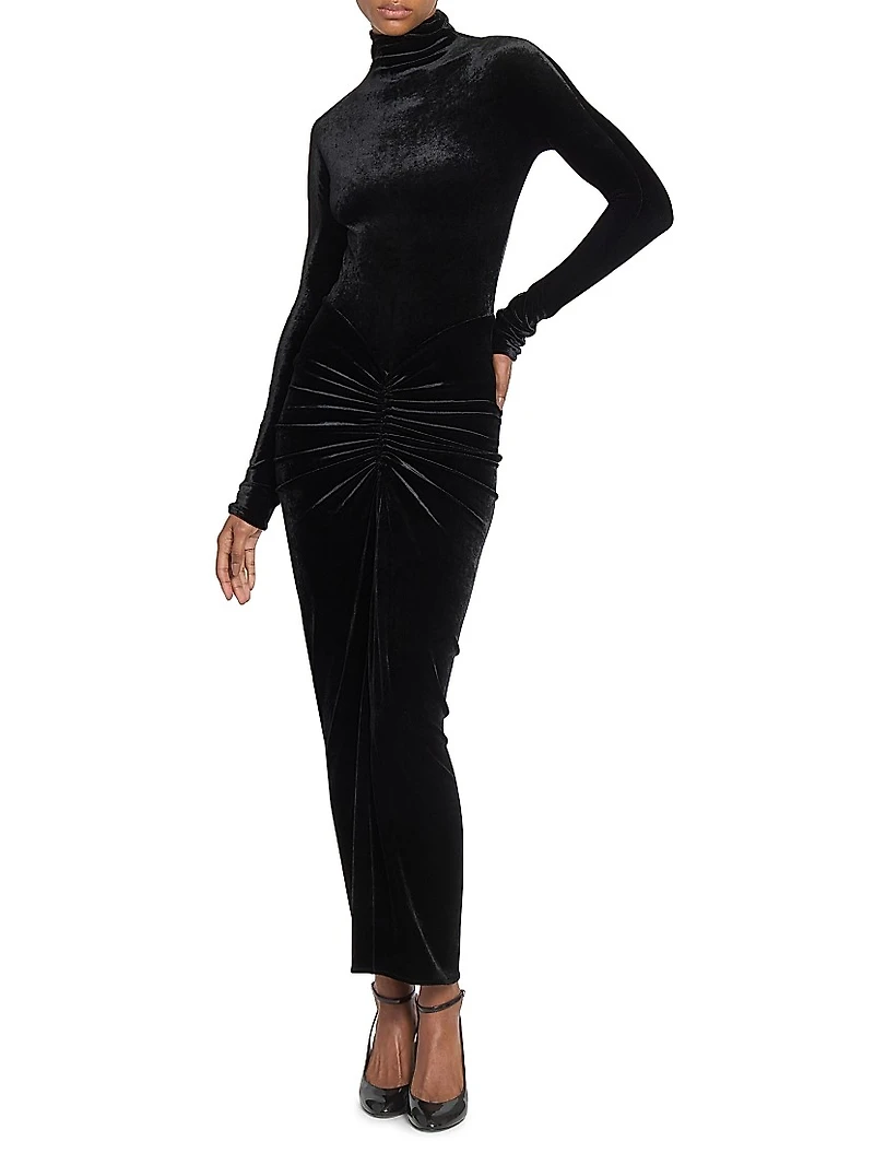 Ruched Velvet Maxi Dress