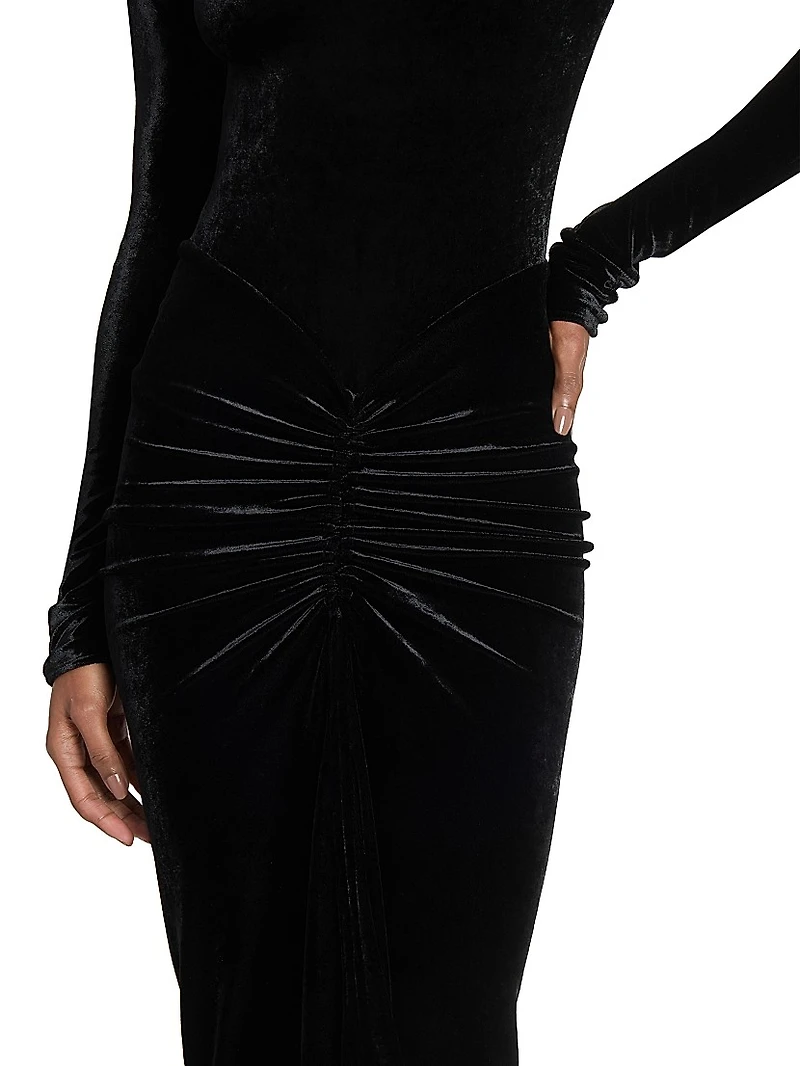 Ruched Velvet Maxi Dress