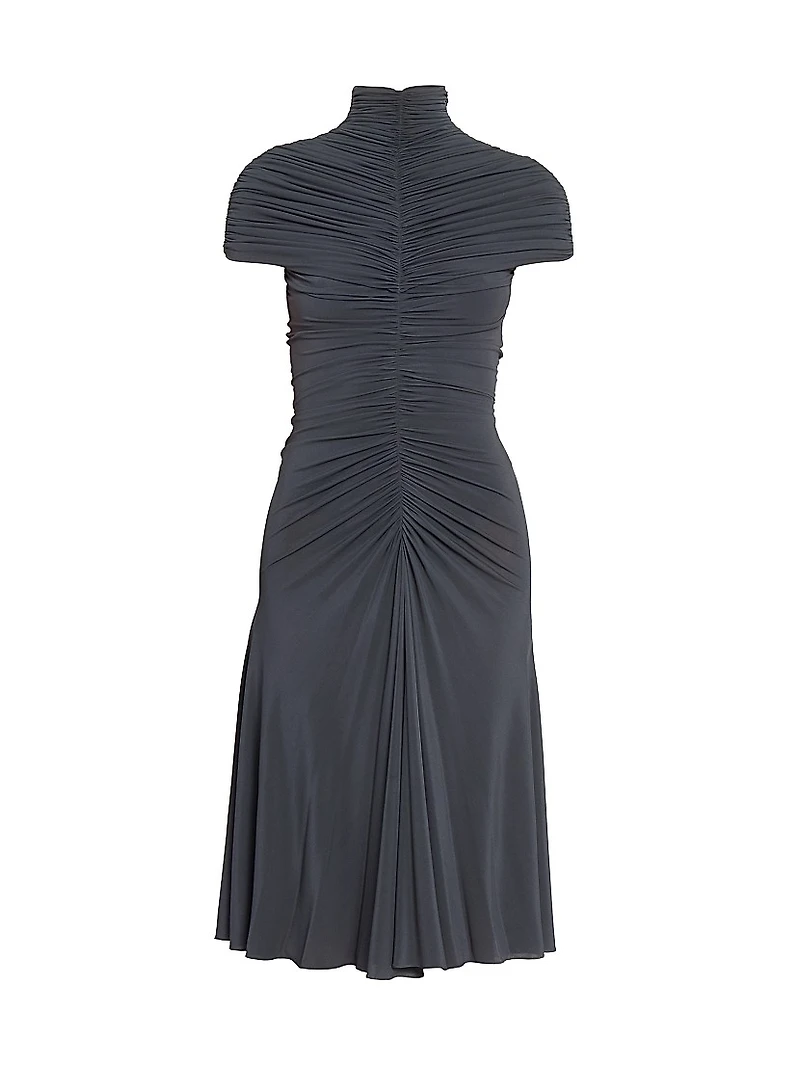 Gathered Mock Turtleneck Midi-Dress