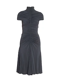 Gathered Mock Turtleneck Midi-Dress