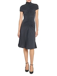 Gathered Mock Turtleneck Midi-Dress