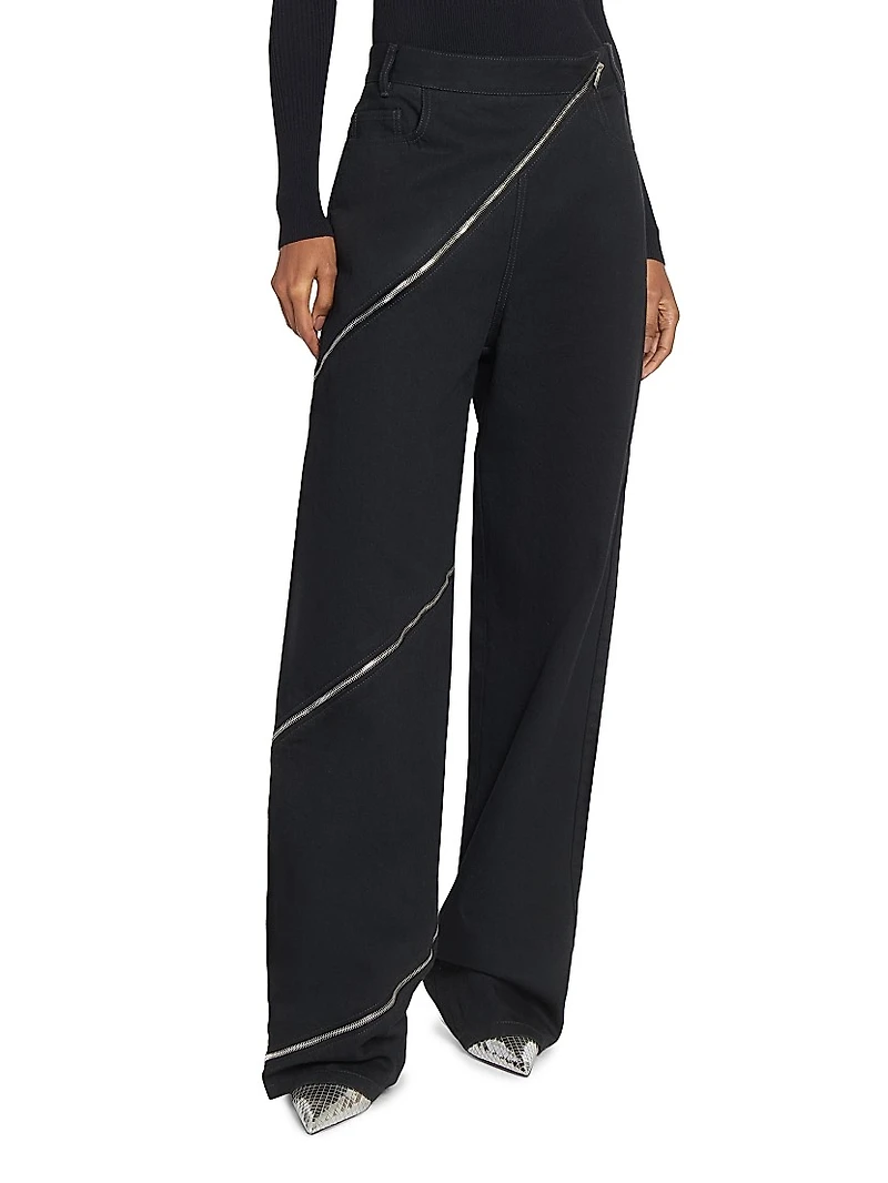 Stretch Virgin Wool Spiral Zip Pants