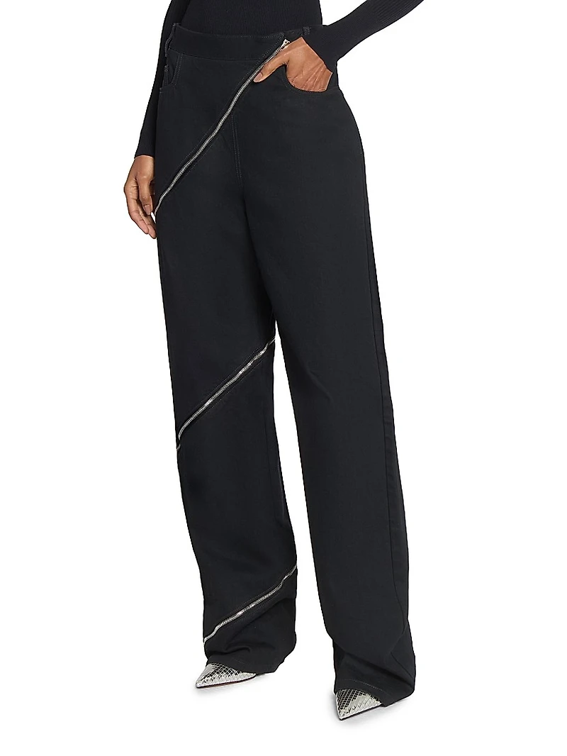 Stretch Virgin Wool Spiral Zip Pants