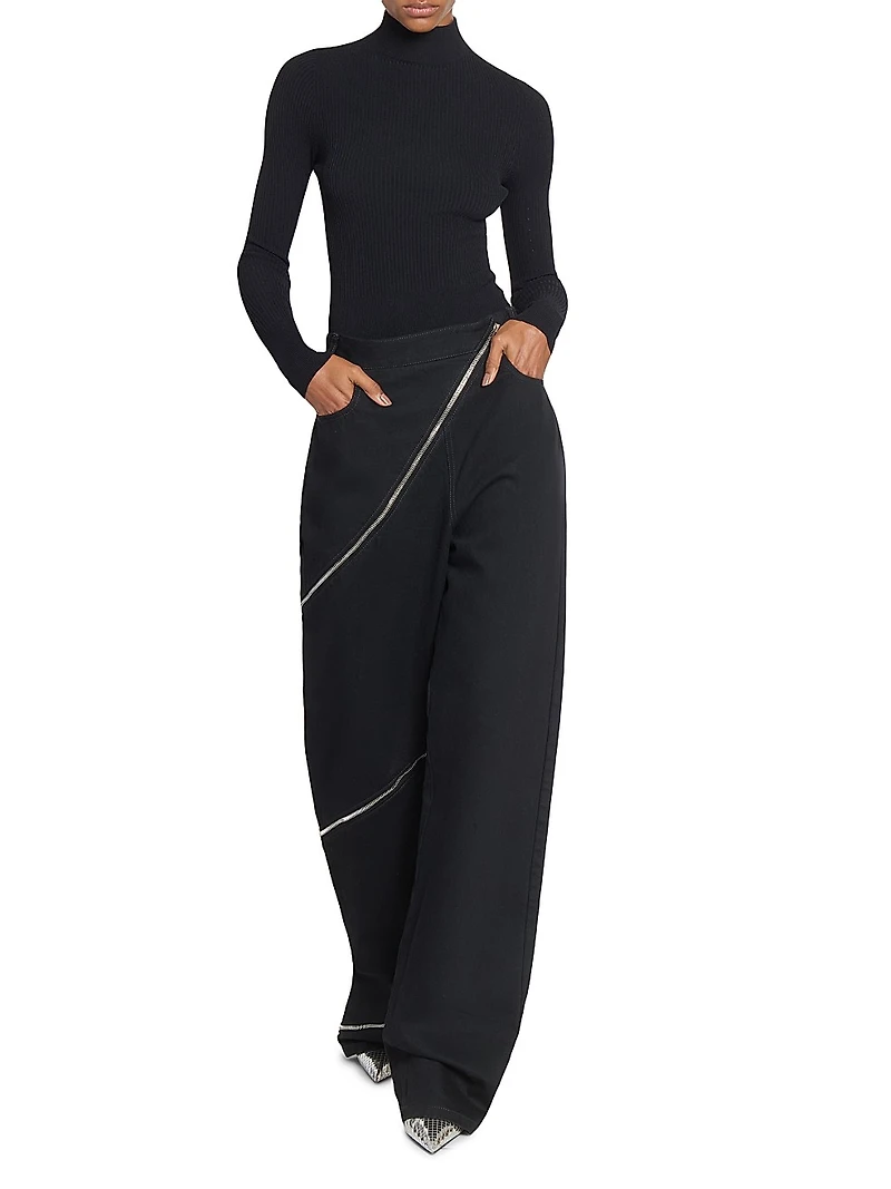 Stretch Virgin Wool Spiral Zip Pants