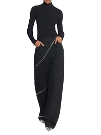 Stretch Virgin Wool Spiral Zip Pants