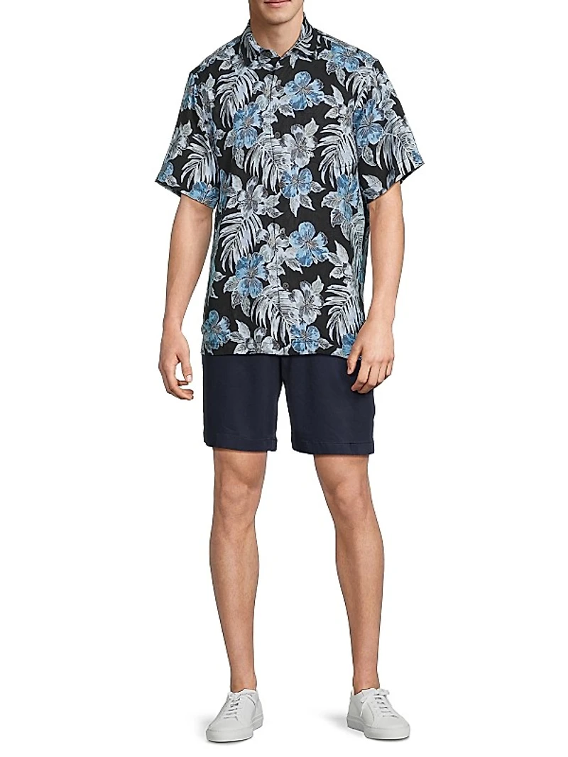 Ravello Blooms Silk Short-Sleeve Shirt